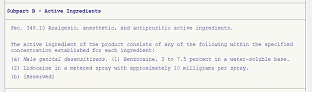 FDA approval of benzocaine and lidocaine