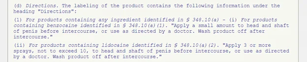 FDA directions for benzocaine and lidocaine for pe