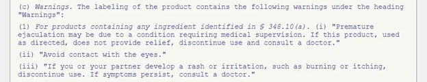 FDA warnings for benzocaine and lidocaine for pe